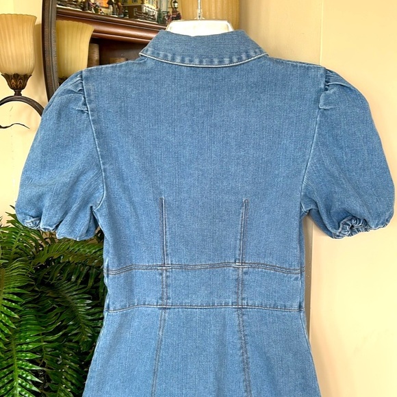 Brand New The Fifth Label Denim Jean Dress Puff Sleeve Button Front Blue Mini - Picture 13 of 16
